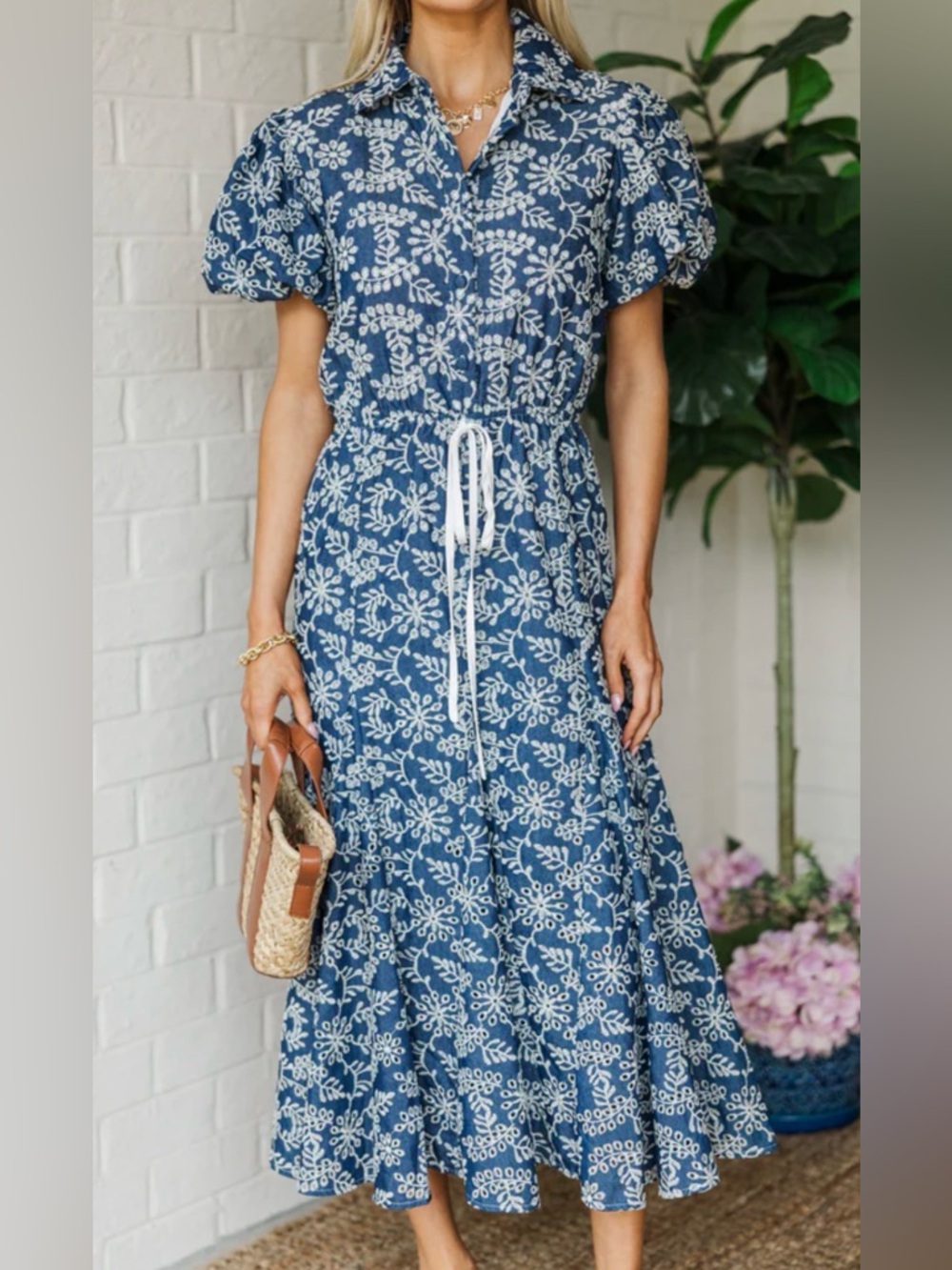 Lovelo Thinking Ahead Blue Eyelet Midi dress size small # 1045